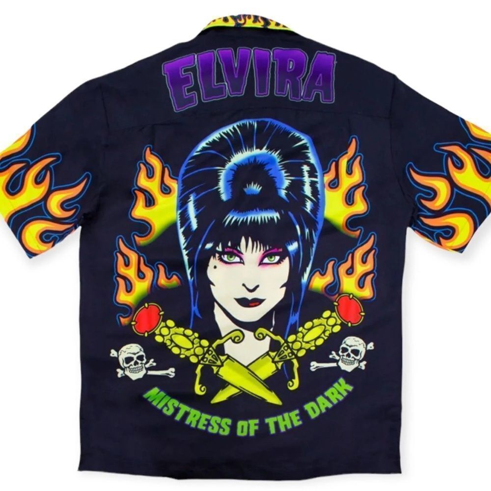 Elvira Tattoo Flames Button Up Shirt - NWT